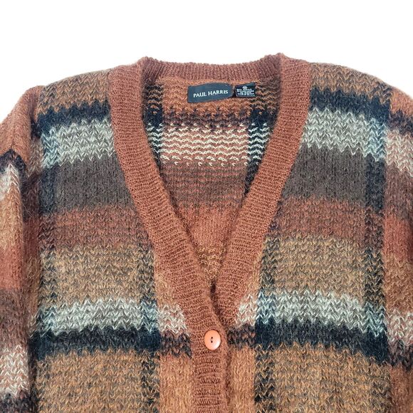 Fuzzy Wool Mohair Knit Cardigan Sweater Paul Harris M Burnt Orange Cobain Grunge - Picture 4 of 16